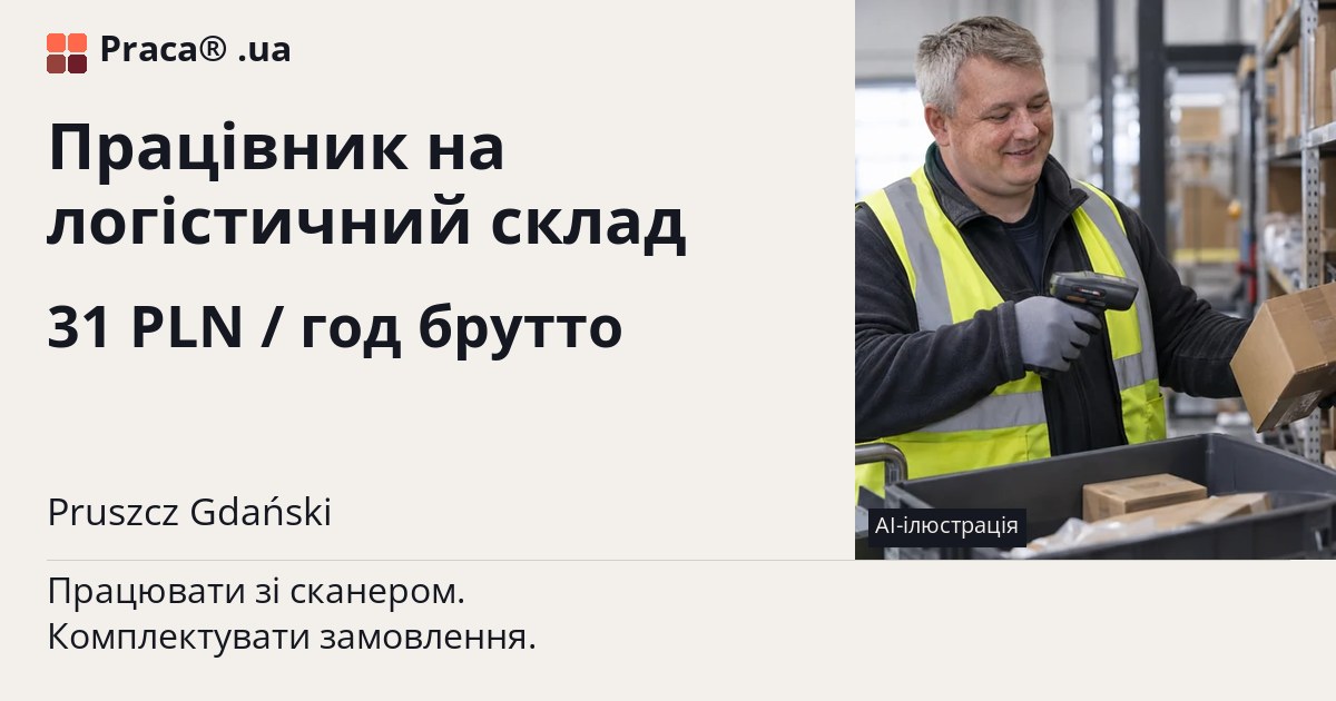 Працівник на логістичний склад. 31 PLN / год брутто. . Договір доручення (umowa zlecenie)