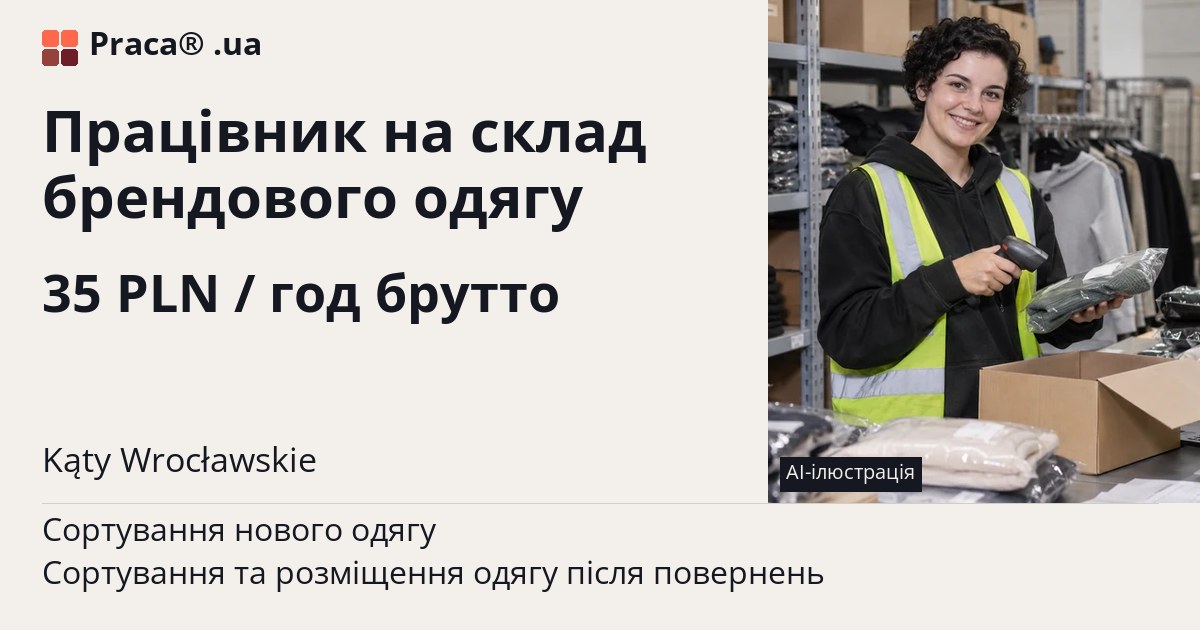 Працівник на склад брендового одягу. 35 PLN / год брутто. . Житло надається, Договір доручення (umowa zlecenie)