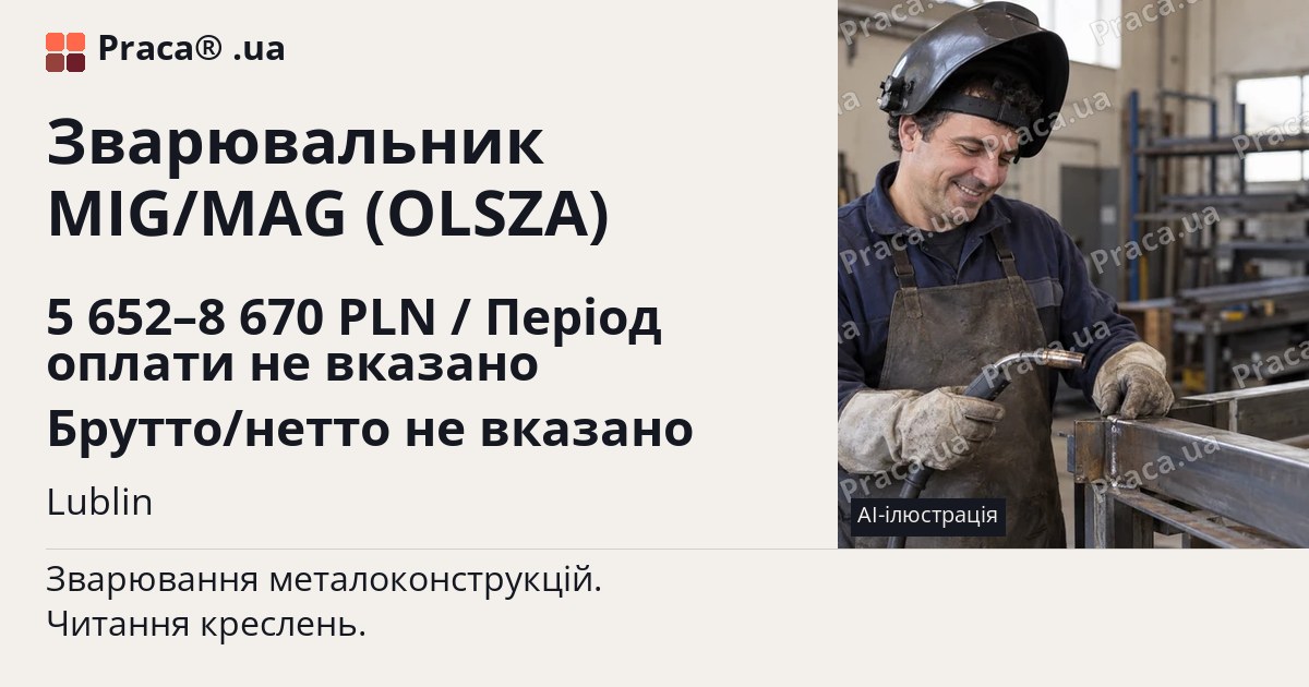 Зварювальник MIG/MAG (OLSZA). 5 652–8 670 PLN / Період оплати не вказано Брутто/нетто не вказано. Lublin