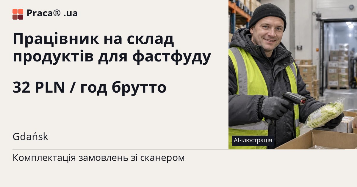 Працівник на склад продуктів для фастфуду. 32 PLN / год брутто. . Contract of mandate