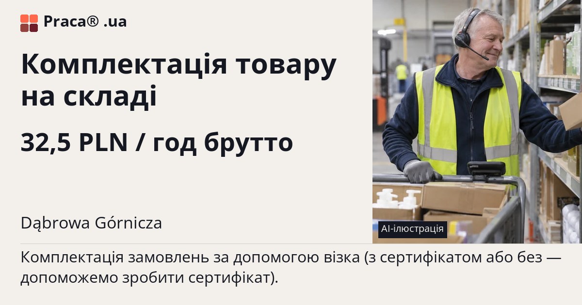 Комплектація товару на складі. 32,5 PLN / год брутто. . Житло надається, Уточнюйте у менеджера