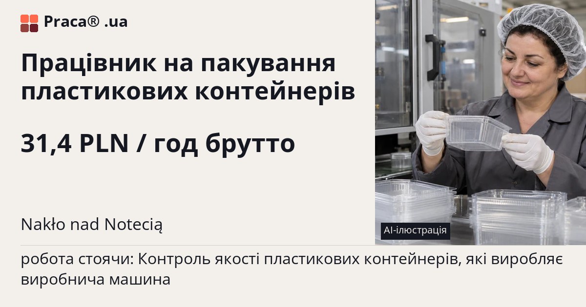Працівник на пакування пластикових контейнерів. 31,4 PLN / год брутто. . Житло надається, Договір доручення (umowa zlecenie)
