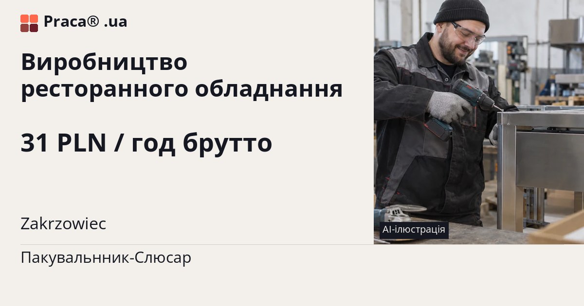 Виробництво ресторанного обладнання. 31 PLN / год брутто. . Договір доручення (umowa zlecenie)