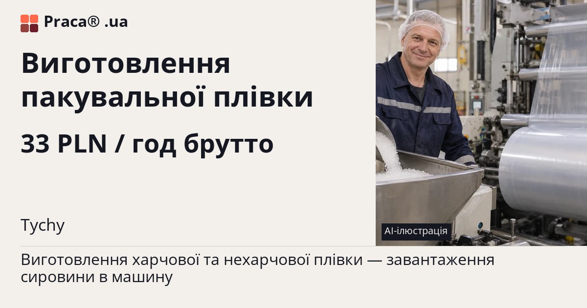 Виготовлення пакувальної плівки. 33 PLN / год брутто. . Житло надається, Уточнюйте у менеджера