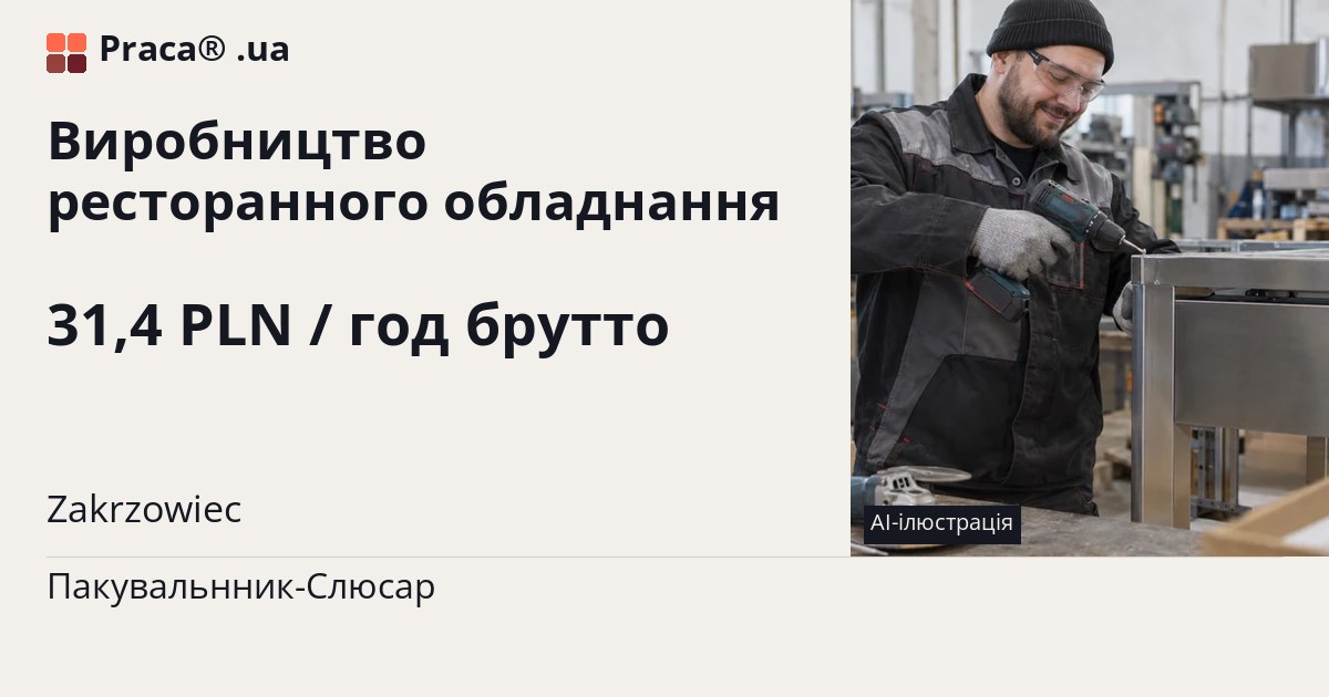 Виробництво ресторанного обладнання. 31,4 PLN / год брутто. . Contract of mandate