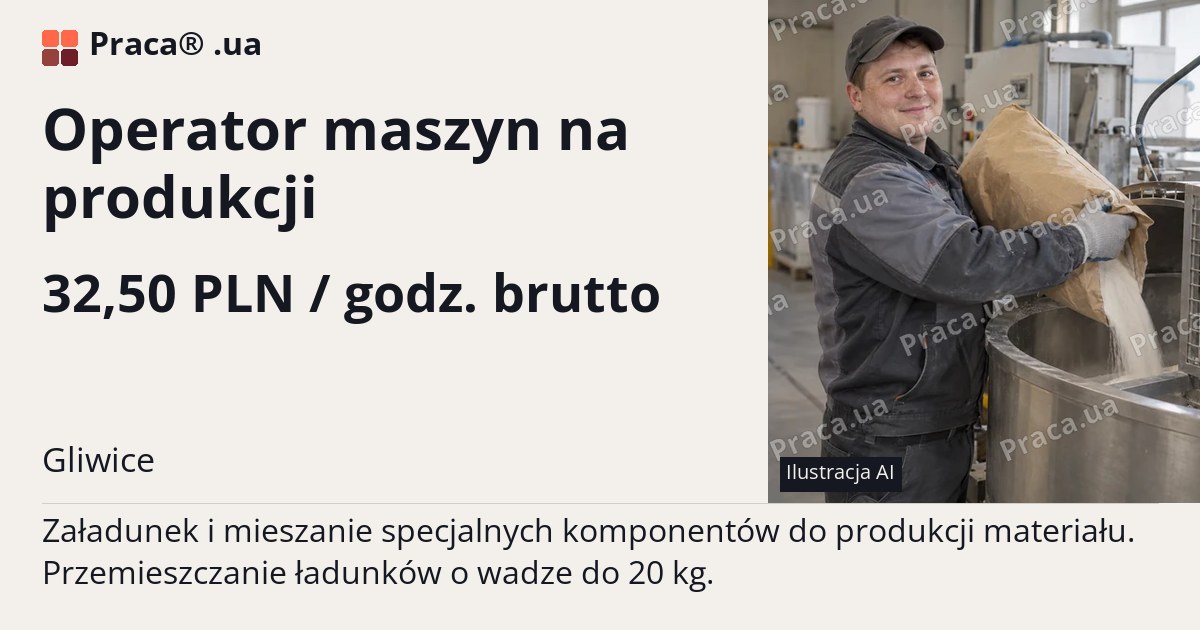 Operator maszyn na produkcji. 32,50 PLN / godz. brutto. Gliwice