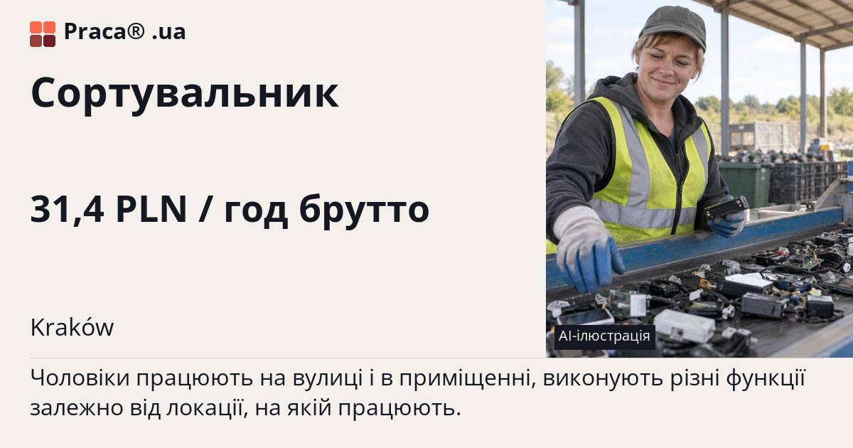 Сортувальник. 31,4 PLN / год брутто. . Уточнюйте у менеджера