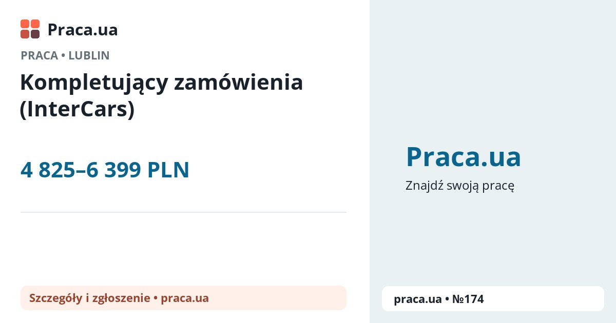 Kompletujący zamówienia (InterCars). 4 825–6 399 PLN. . 