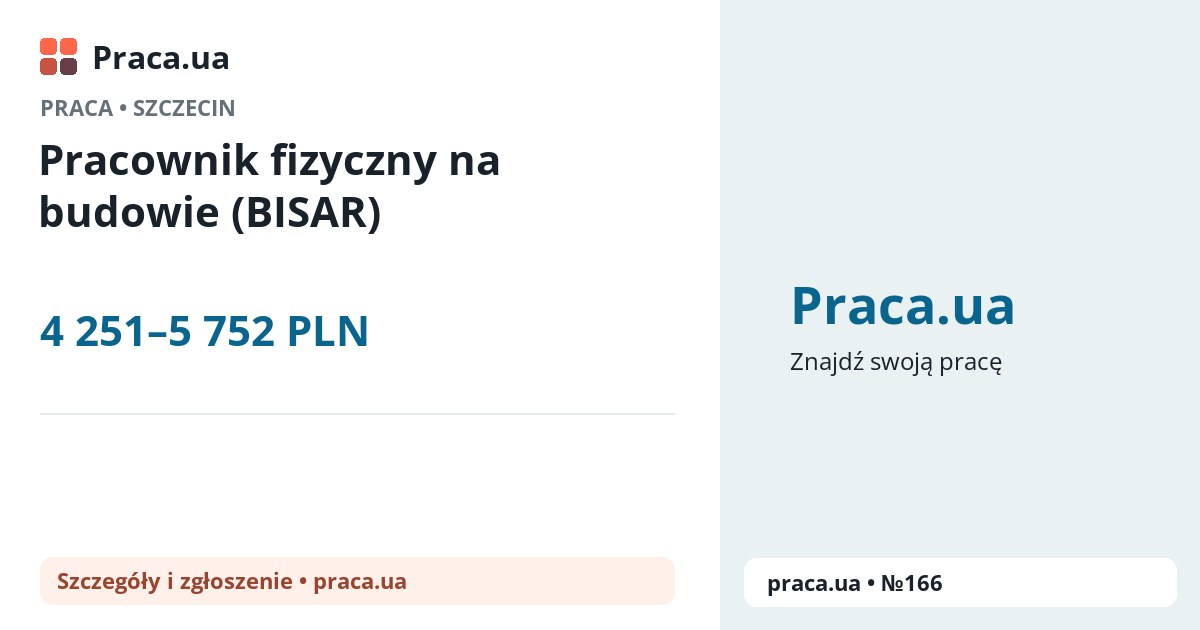 Pracownik fizyczny na budowie (BISAR). 4 251–5 752 PLN. . 