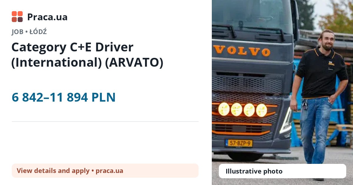 Category C+E Driver (International) (ARVATO). 6 842–11 894 PLN. . 