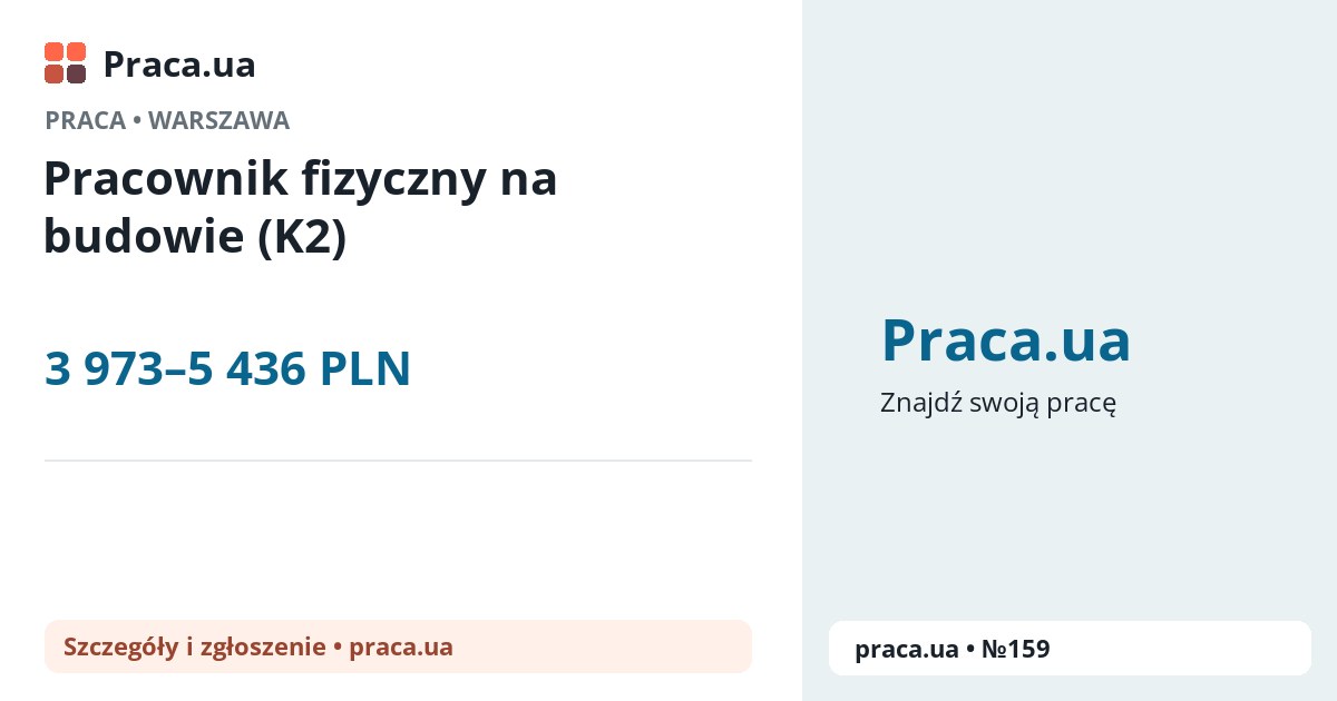Pracownik fizyczny na budowie (K2). 3 973–5 436 PLN. . 