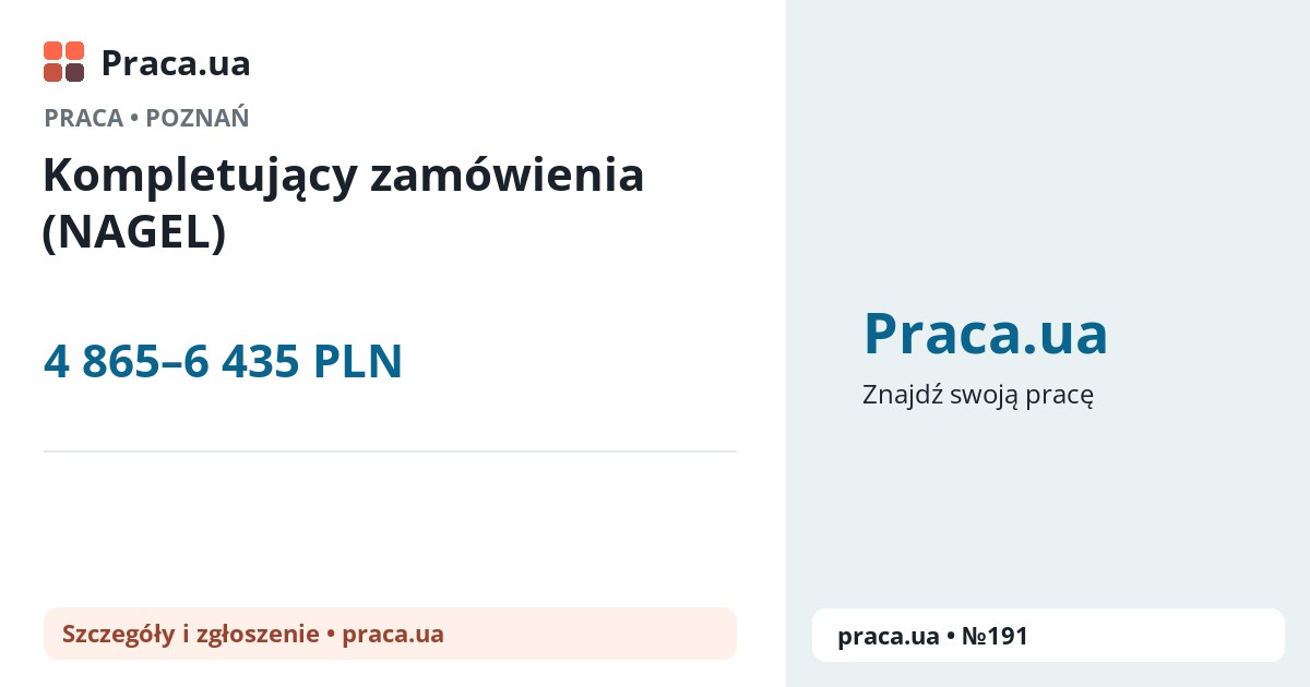 Kompletujący zamówienia (NAGEL). 4 865–6 435 PLN. . 