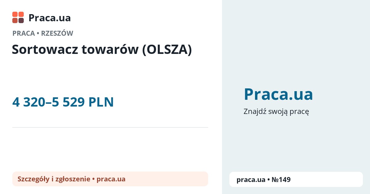 Sortowacz towarów (OLSZA). 4 320–5 529 PLN. . 