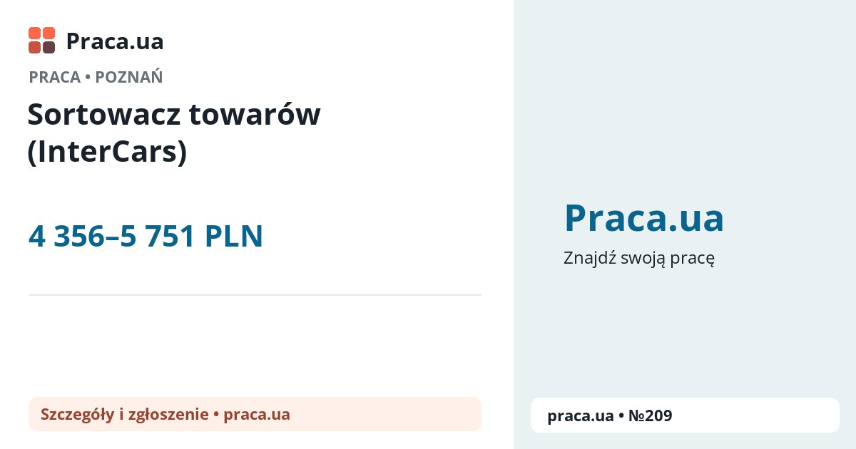 Sortowacz towarów (InterCars). 4 356–5 751 PLN. . 