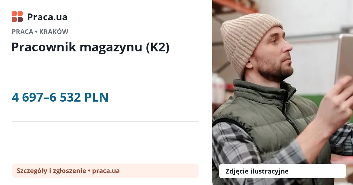 Pracownik magazynu (K2). 4 697–6 532 PLN. . 