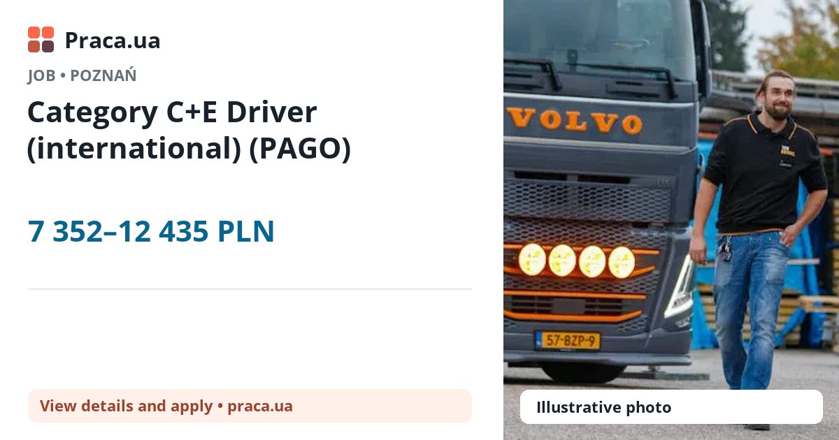 Category C+E Driver (international) (PAGO). 7 352–12 435 PLN. . 