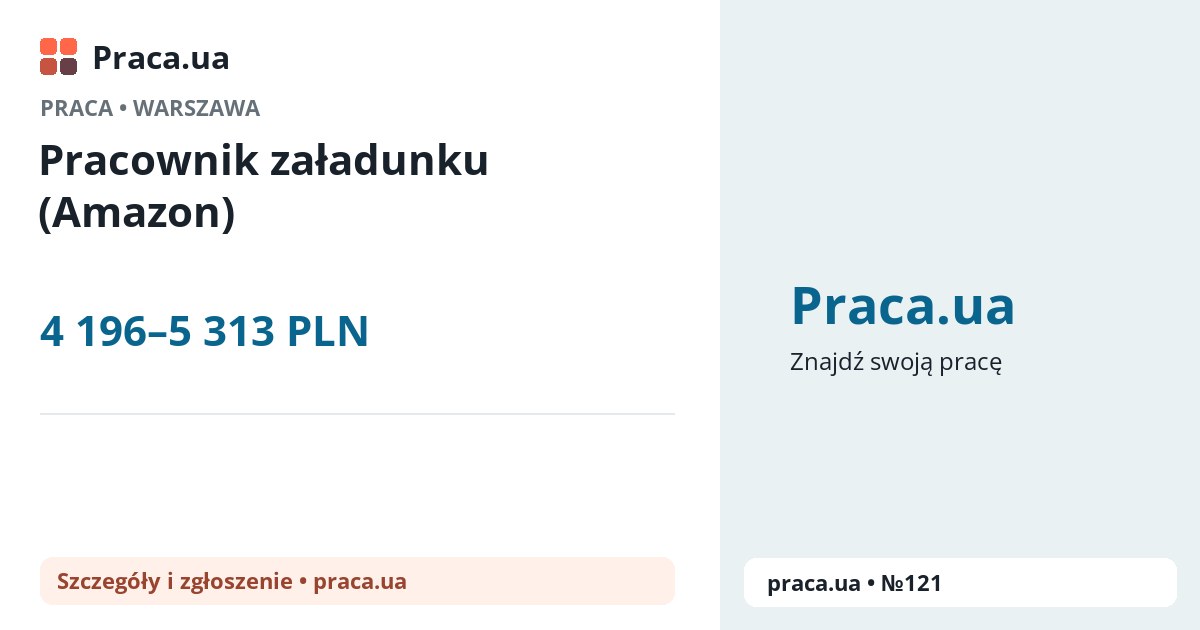 Pracownik załadunku (Amazon). 4 196–5 313 PLN. . 