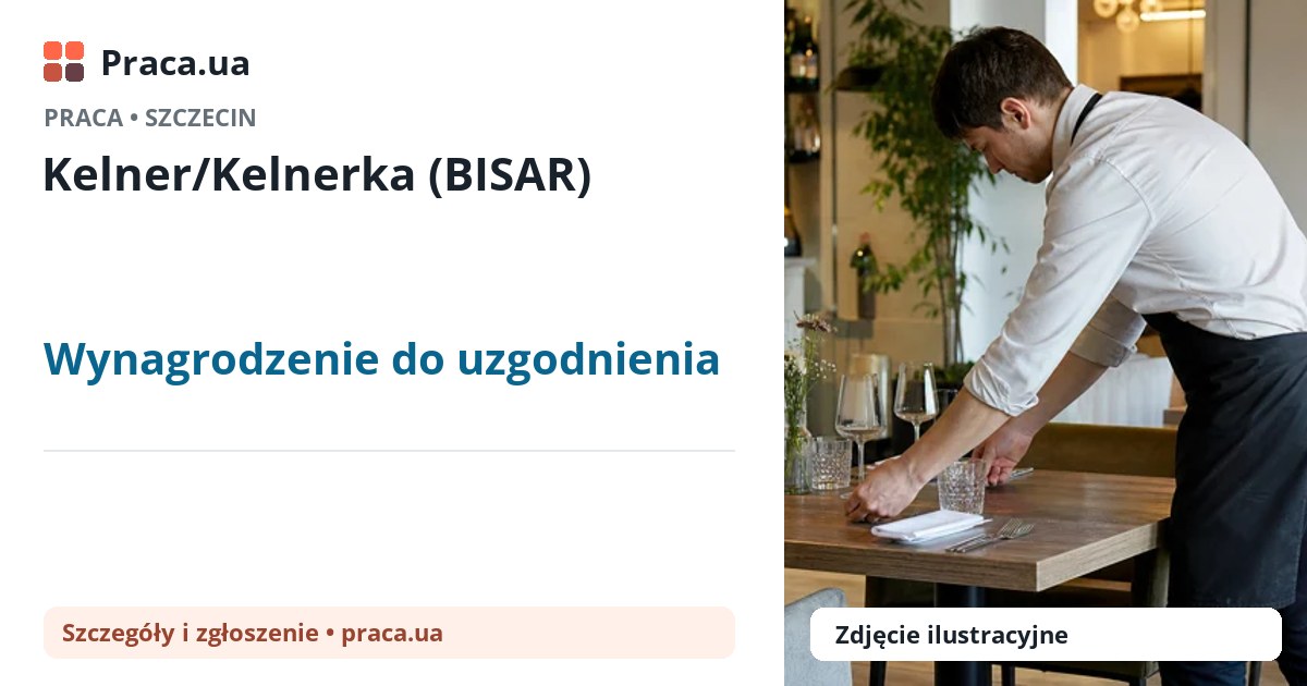 Kelner/Kelnerka (BISAR). Wynagrodzenie do uzgodnienia. . 