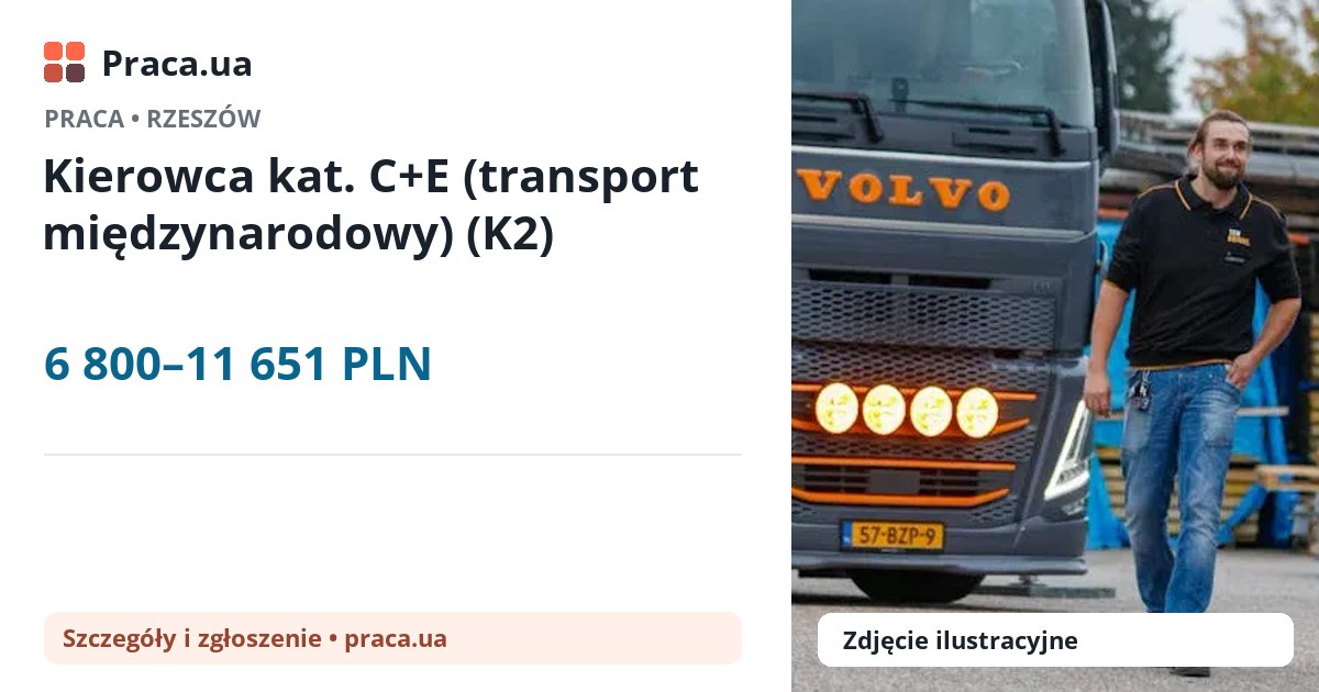 Kierowca kat. C+E (transport międzynarodowy) (K2). 6 800–11 651 PLN. . 