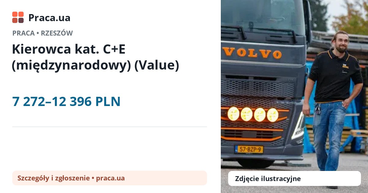 Kierowca kat. C+E (międzynarodowy) (Value). 7 272–12 396 PLN. . 