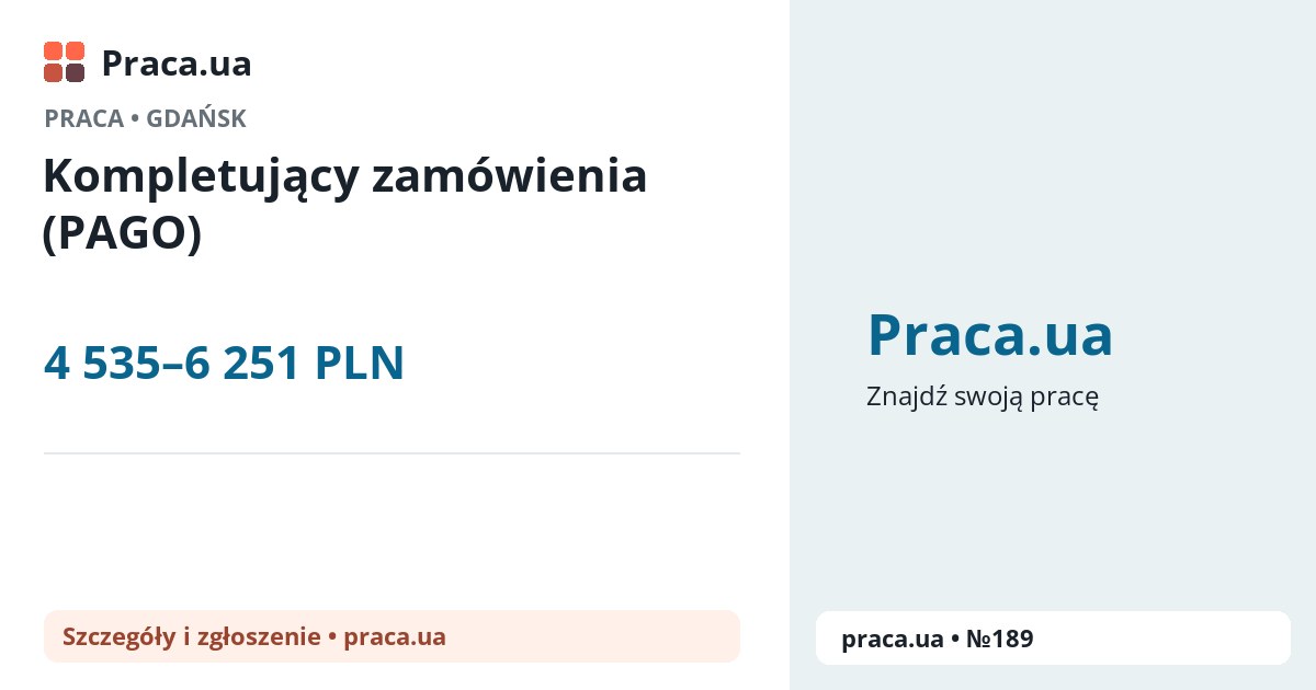 Kompletujący zamówienia (PAGO). 4 535–6 251 PLN. . 