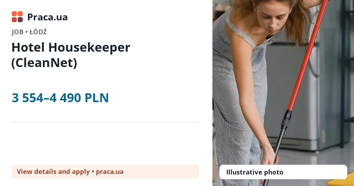 Hotel Housekeeper (CleanNet). 3 554–4 490 PLN. . 