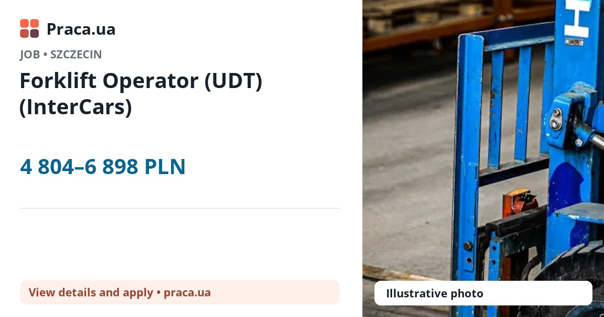 Forklift Operator (UDT) (InterCars). 4 804–6 898 PLN. . 