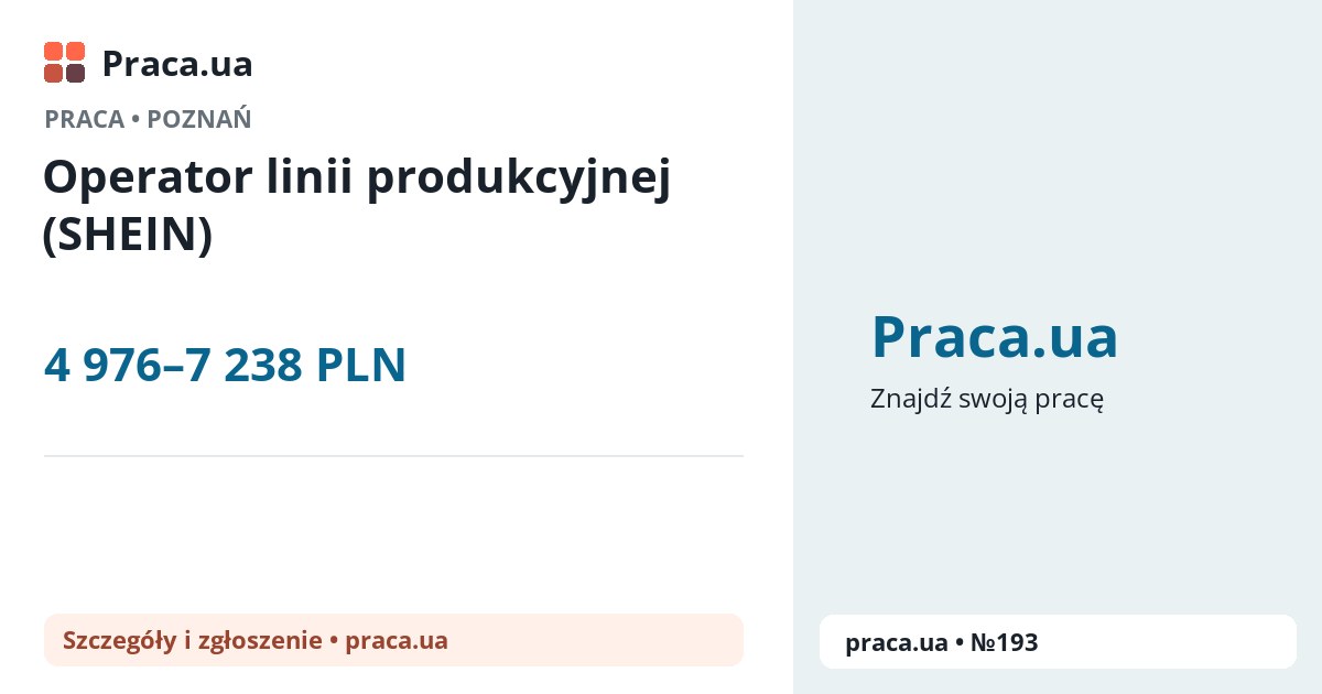 Operator linii produkcyjnej (SHEIN). 4 976–7 238 PLN. . 
