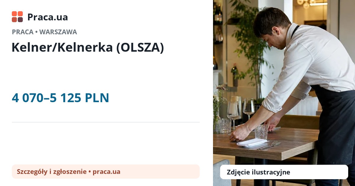 Kelner/Kelnerka (OLSZA). 4 070–5 125 PLN. . 