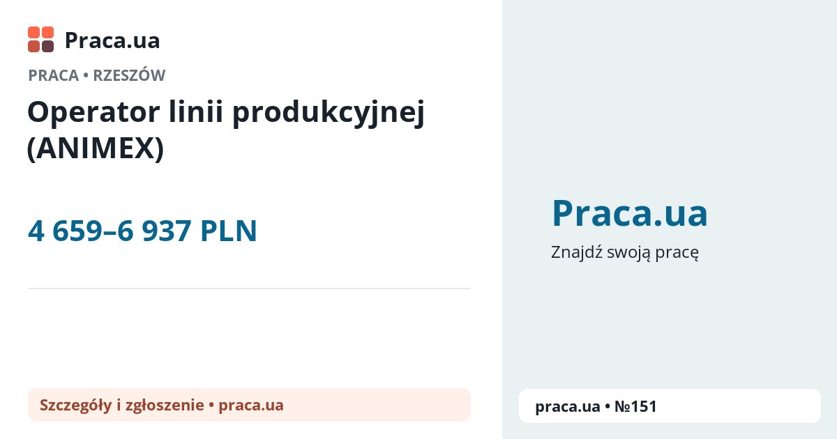 Operator linii produkcyjnej (ANIMEX). 4 659–6 937 PLN. . 
