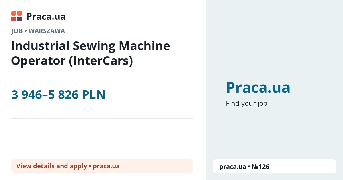 Industrial Sewing Machine Operator (InterCars). 3 946–5 826 PLN. . 