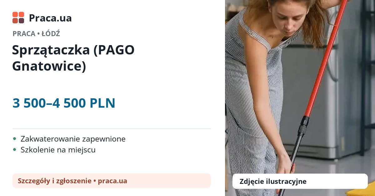 Sprzątaczka (PAGO Gnatowice). 3 500–4 500 PLN. . Zakwaterowanie zapewnione, Szkolenie na miejscu