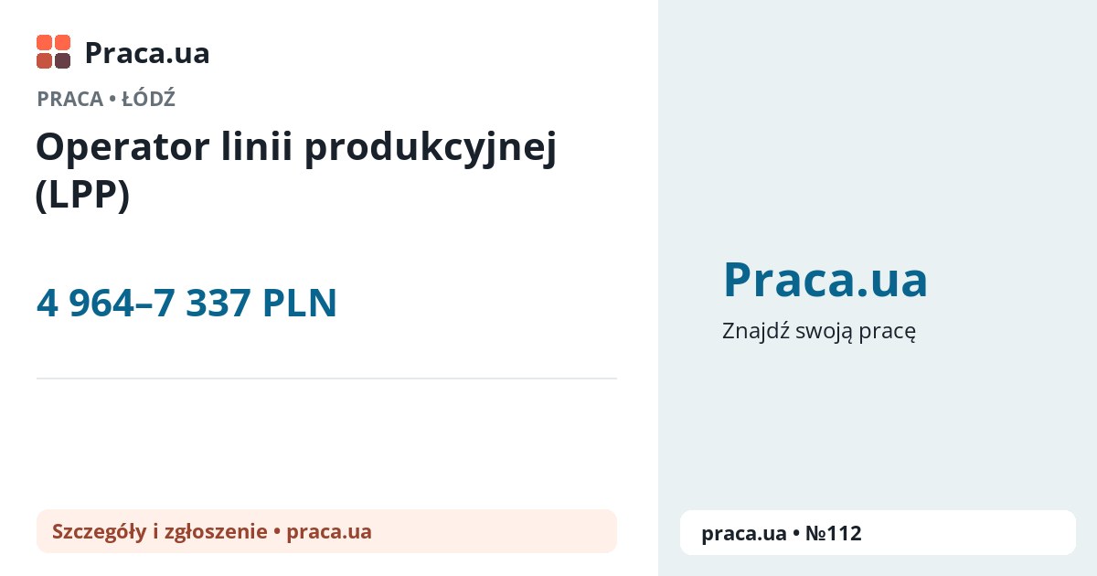 Operator linii produkcyjnej (LPP). 4 964–7 337 PLN. . 