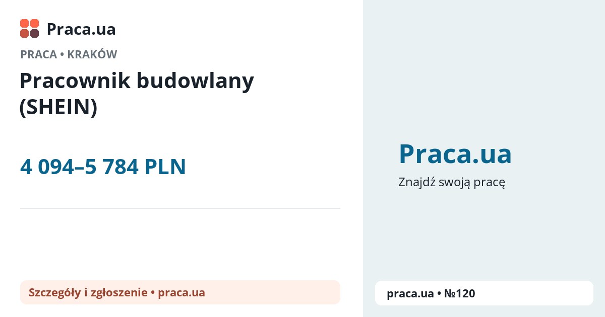 Pracownik budowlany (SHEIN). 4 094–5 784 PLN. . 