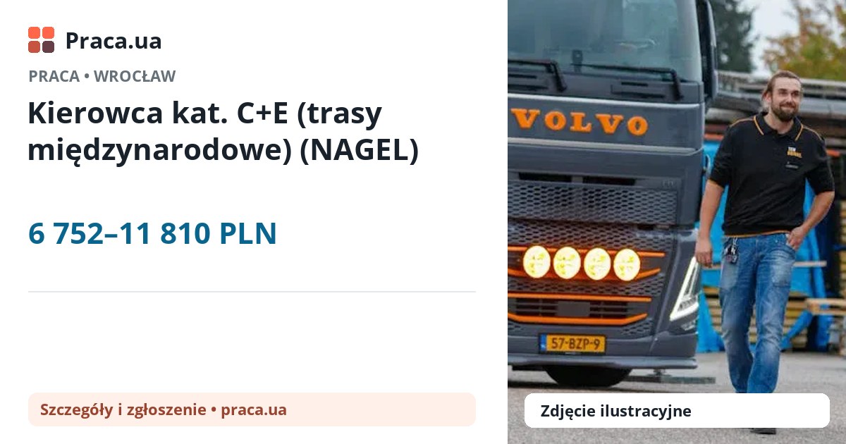 Kierowca kat. C+E (trasy międzynarodowe) (NAGEL). 6 752–11 810 PLN. . 