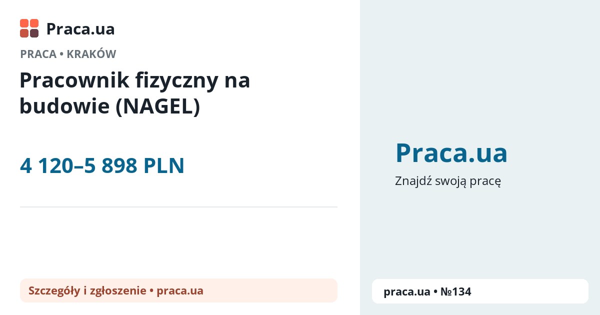 Pracownik fizyczny na budowie (NAGEL). 4 120–5 898 PLN. . 