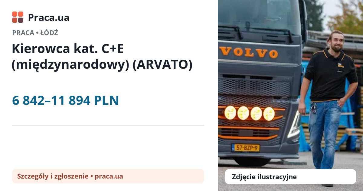 Kierowca kat. C+E (międzynarodowy) (ARVATO). 6 842–11 894 PLN. . 