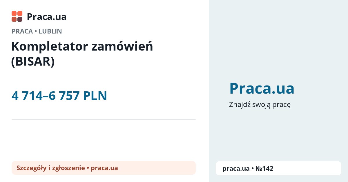 Kompletator zamówień (BISAR). 4 714–6 757 PLN. . 